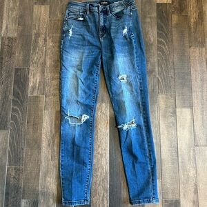 Bebe Hourglass Skinny Distressed Blue Jeans